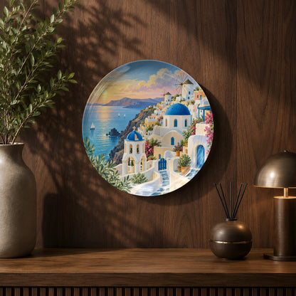 Santorini Serenity ceramic wall plate inspired by Greece, coastal views and iconic island architecture