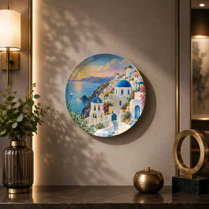 Greece travel souvenir ceramic wall plate with premium gift box and Santorini scenic artwork