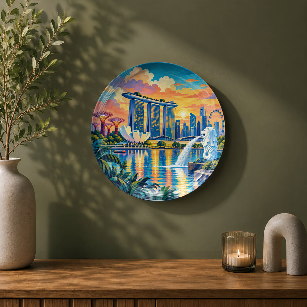 Marina Bay Splendour ceramic wall plate inspired by Singapore's landmarks, waterfront and tropical setting