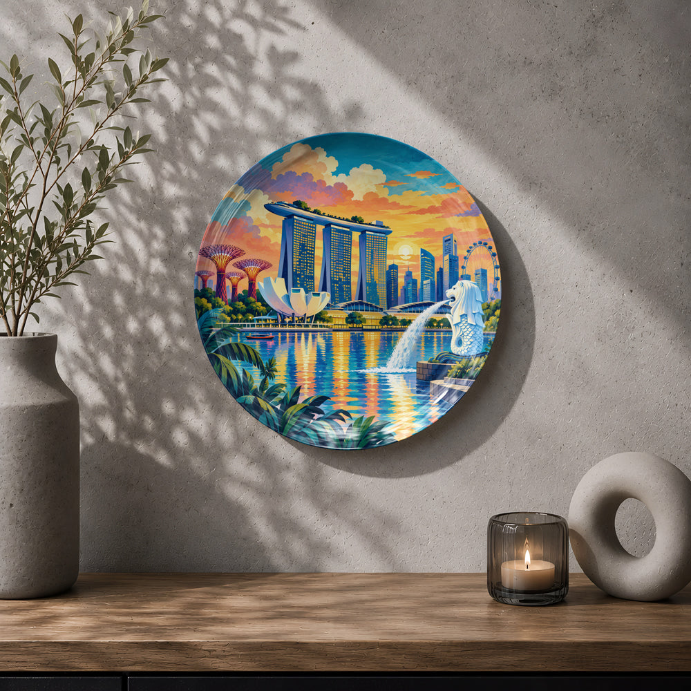 Singapore travel souvenir ceramic wall plate for modern and contemporary home décor