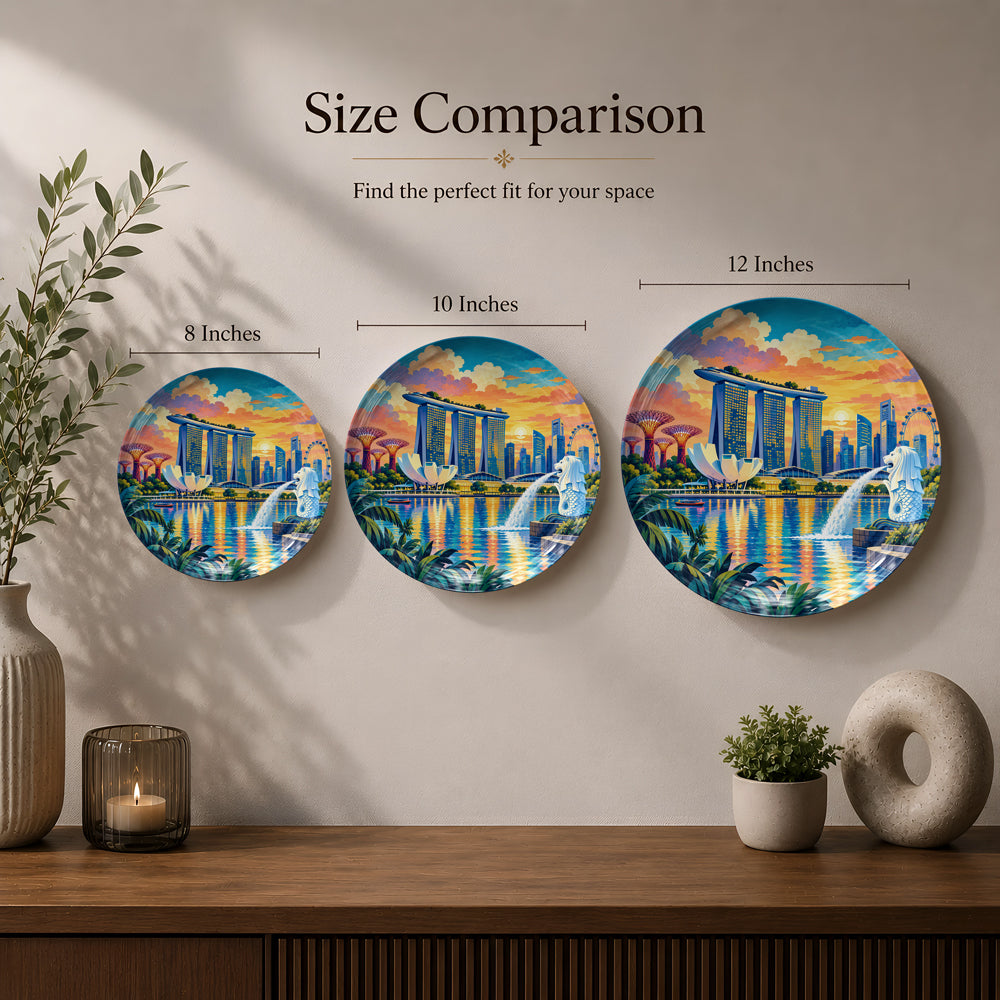Premium Singapore ceramic wall plate celebrating Marina Bay, Merlion and iconic destination landmarks