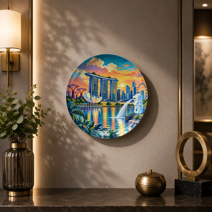 Marina Bay Singapore ceramic wall plate featuring Supertree Grove, Singapore Flyer and waterfront