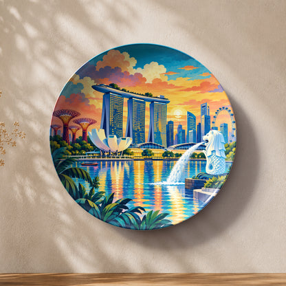 Marina Bay Splendour Singapore ceramic wall plate featuring Marina Bay and iconic city landmarks
