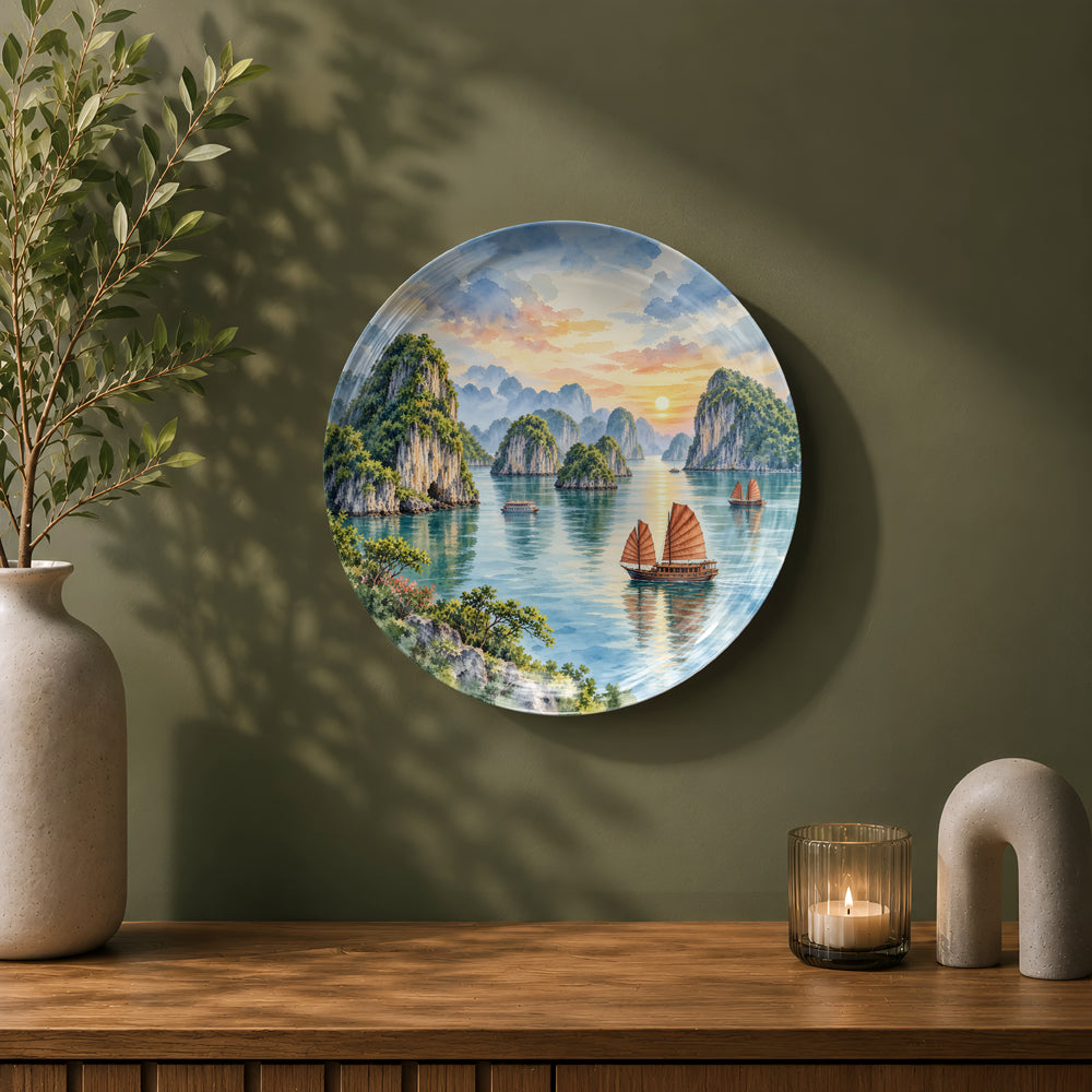 Vietnam travel souvenir ceramic wall plate for scenic coastal and nature-inspired home décor