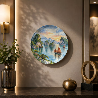 Halong Bay Horizon ceramic wall plate inspired by Vietnam's iconic landscape and peaceful waters