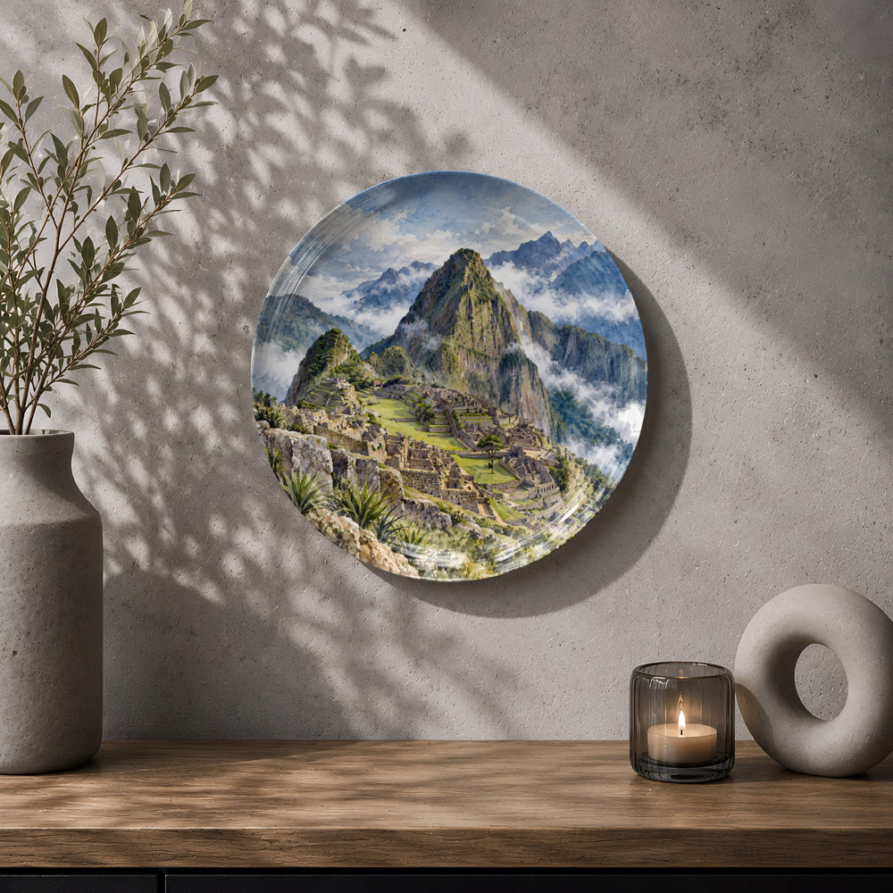 Machu Picchu ceramic wall plate souvenir for travel-inspired home décor and gifting