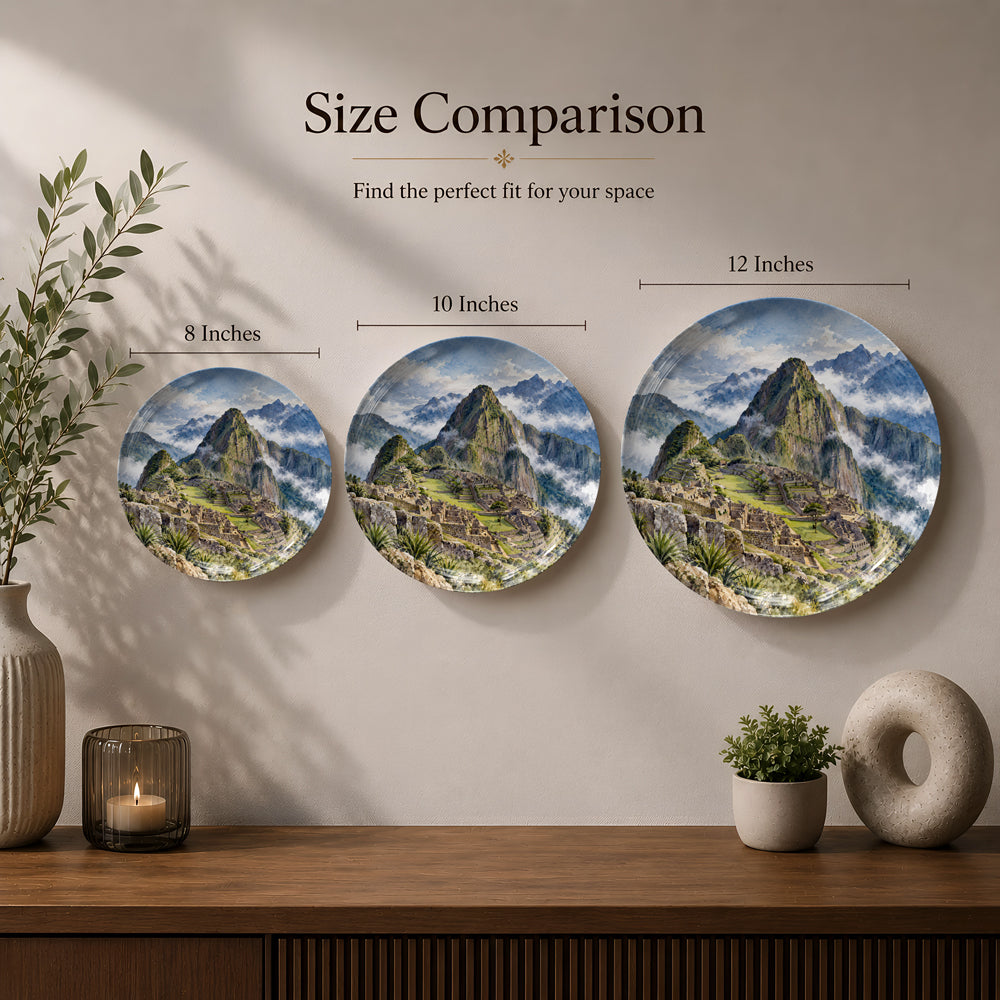 Premium Machu Picchu ceramic wall plate celebrating Peru's iconic landscape, architecture and beauty