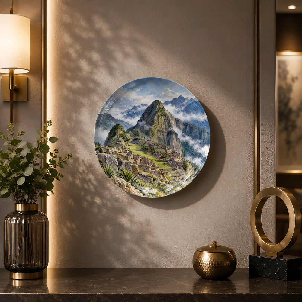 Machu Picchu travel souvenir ceramic wall plate with premium gift box and scenic artwork