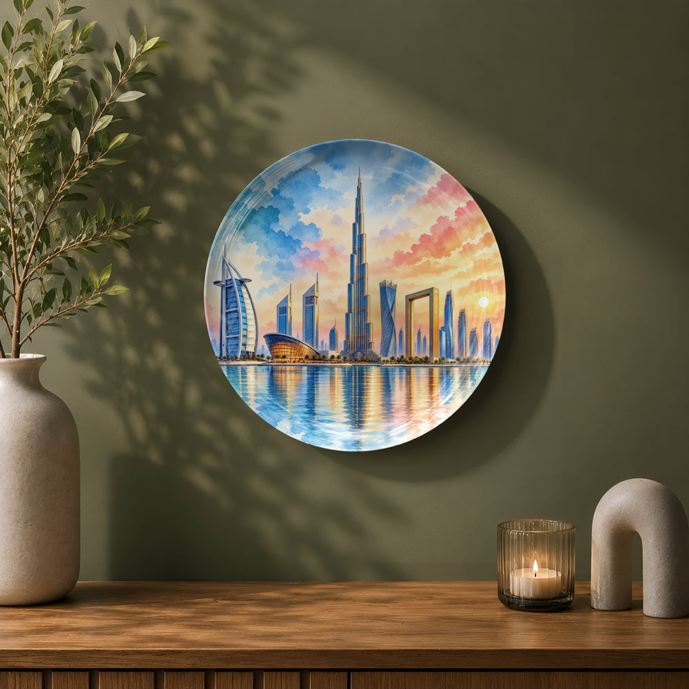 Dubai ceramic wall plate souvenir for modern luxury and travel-inspired home décor