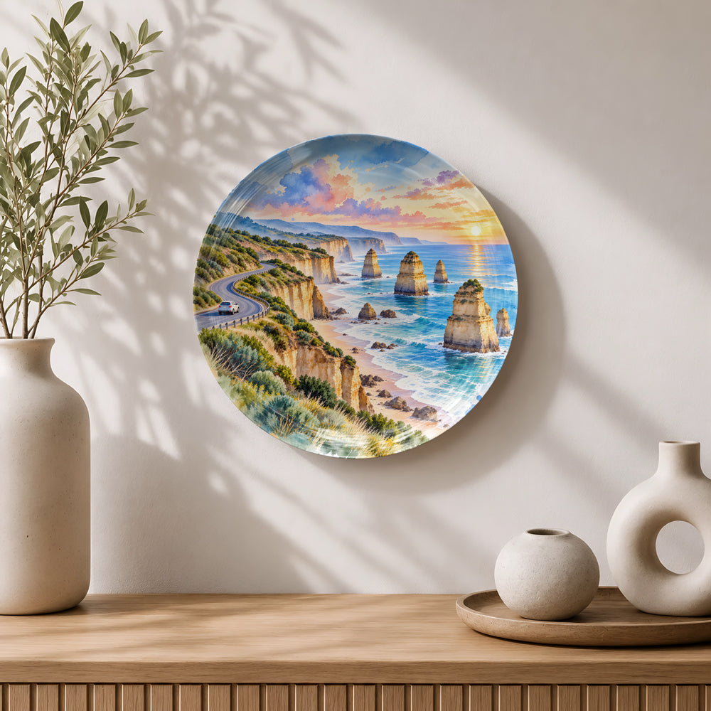 Australia Great Ocean Road ceramic wall plate souvenir with limestone rock formations and ocean views