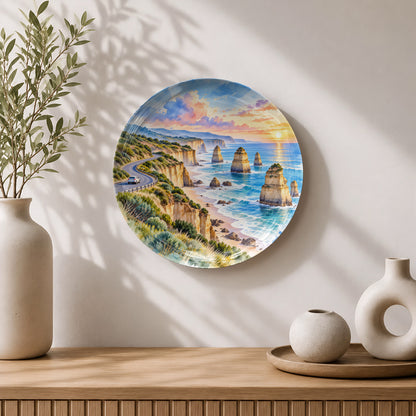 Australia Great Ocean Road ceramic wall plate souvenir with limestone rock formations and ocean views