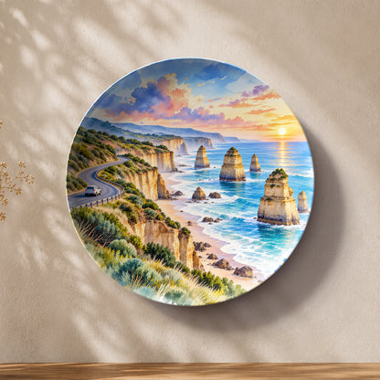 Coastal Majesty Great Ocean Road ceramic wall plate featuring dramatic Australian coastal cliffs