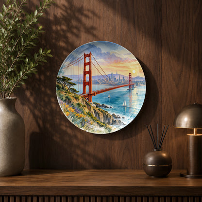 Golden Gate Sunset ceramic wall plate inspired by San Francisco, California and its iconic waterfront