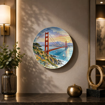 San Francisco ceramic wall plate souvenir with premium gift box and Golden Gate Bridge artwork
