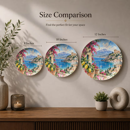 Premium Mediterranean ceramic wall plate featuring lemons, flowers, sea views and Italian-inspired architecture