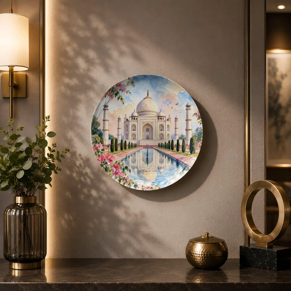 Legacy of Love ceramic wall plate inspired by Taj Mahal, Indian architecture and cultural heritage