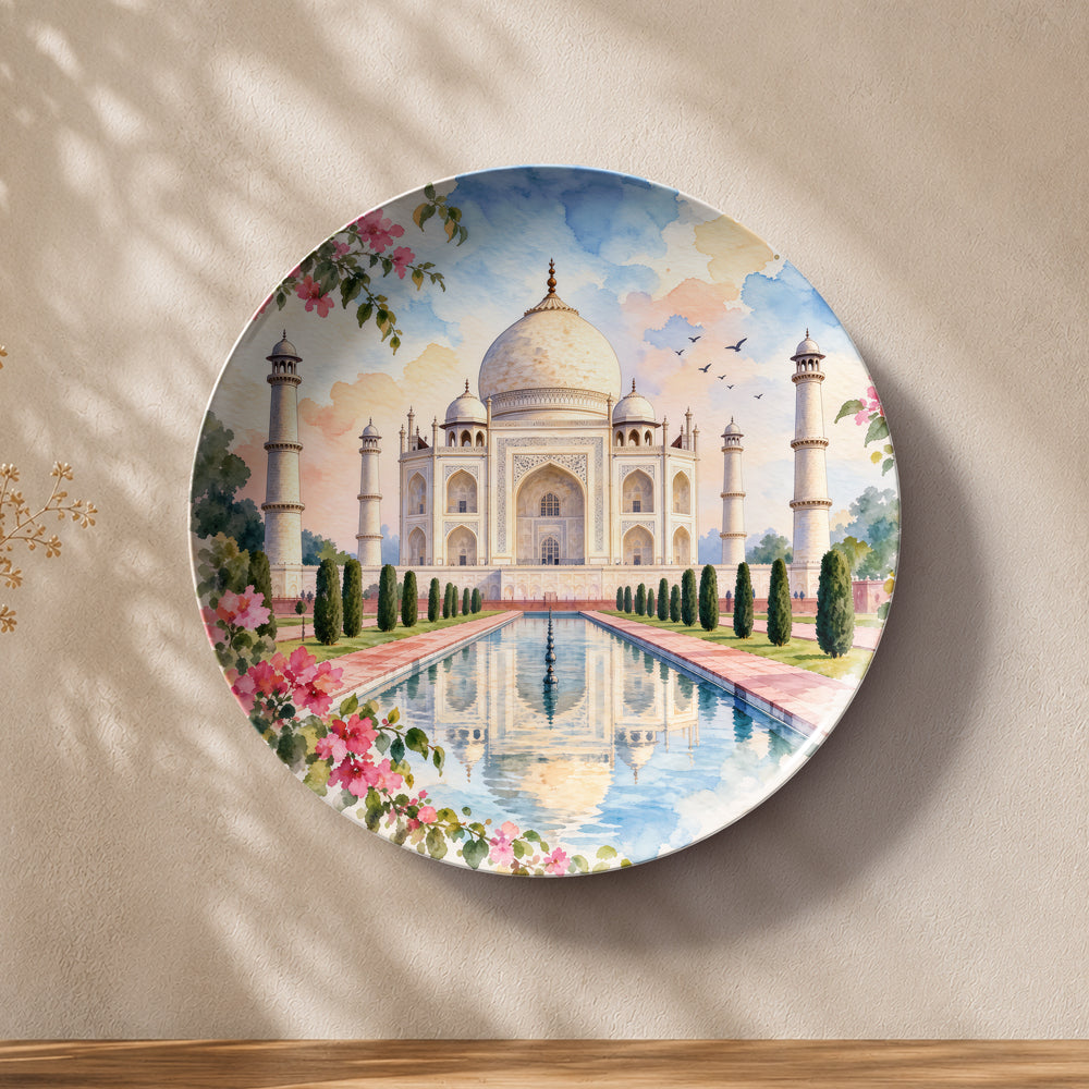 Legacy of Love Taj Mahal ceramic wall plate featuring iconic Indian heritage architecture