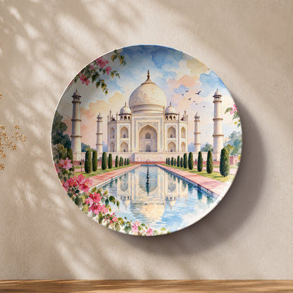 Legacy of Love Taj Mahal ceramic wall plate featuring iconic Indian heritage architecture