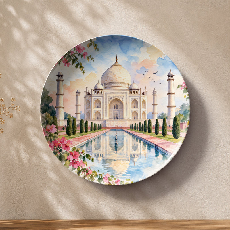 Legacy of Love Taj Mahal ceramic wall plate featuring iconic Indian heritage architecture