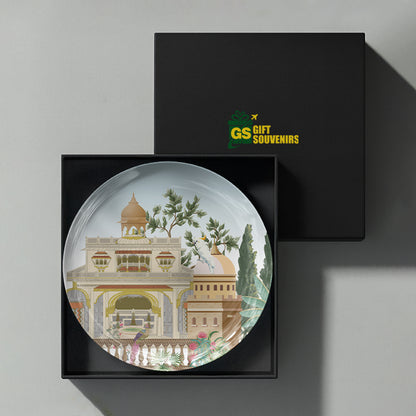 Regal Courtyard premium ceramic wall plate featuring elegant Indian palace architecture and heritage-inspired artwork.
