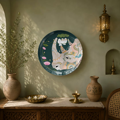 Premium glossy ceramic wall décor celebrating Indian heritage with sacred cow and elegant floral artwork.