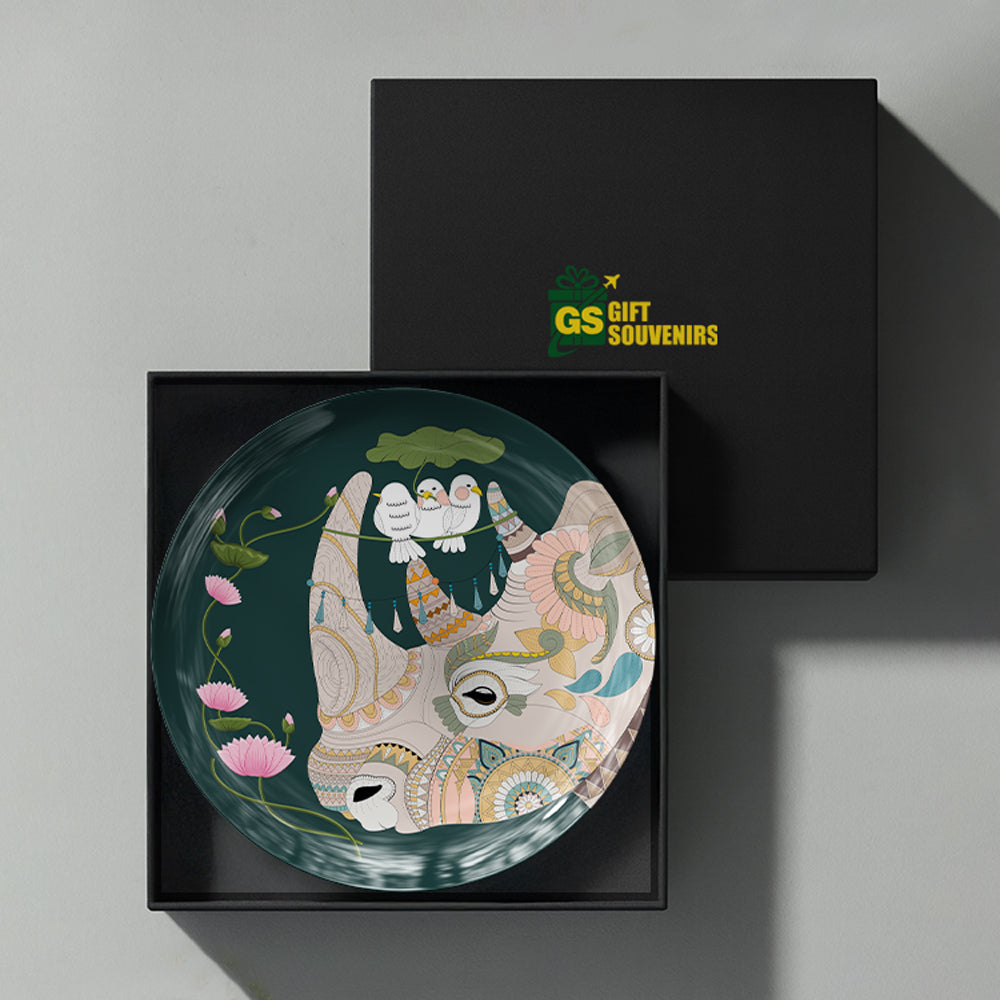 Sacred Serenity premium ceramic wall plate celebrating India's artistic heritage with nature-inspired Pichwai-style design.