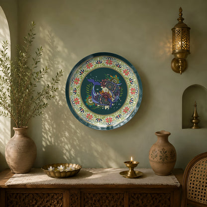 Premium ceramic wall plate with ornate floral medallion and traditional Indian heritage patterns.