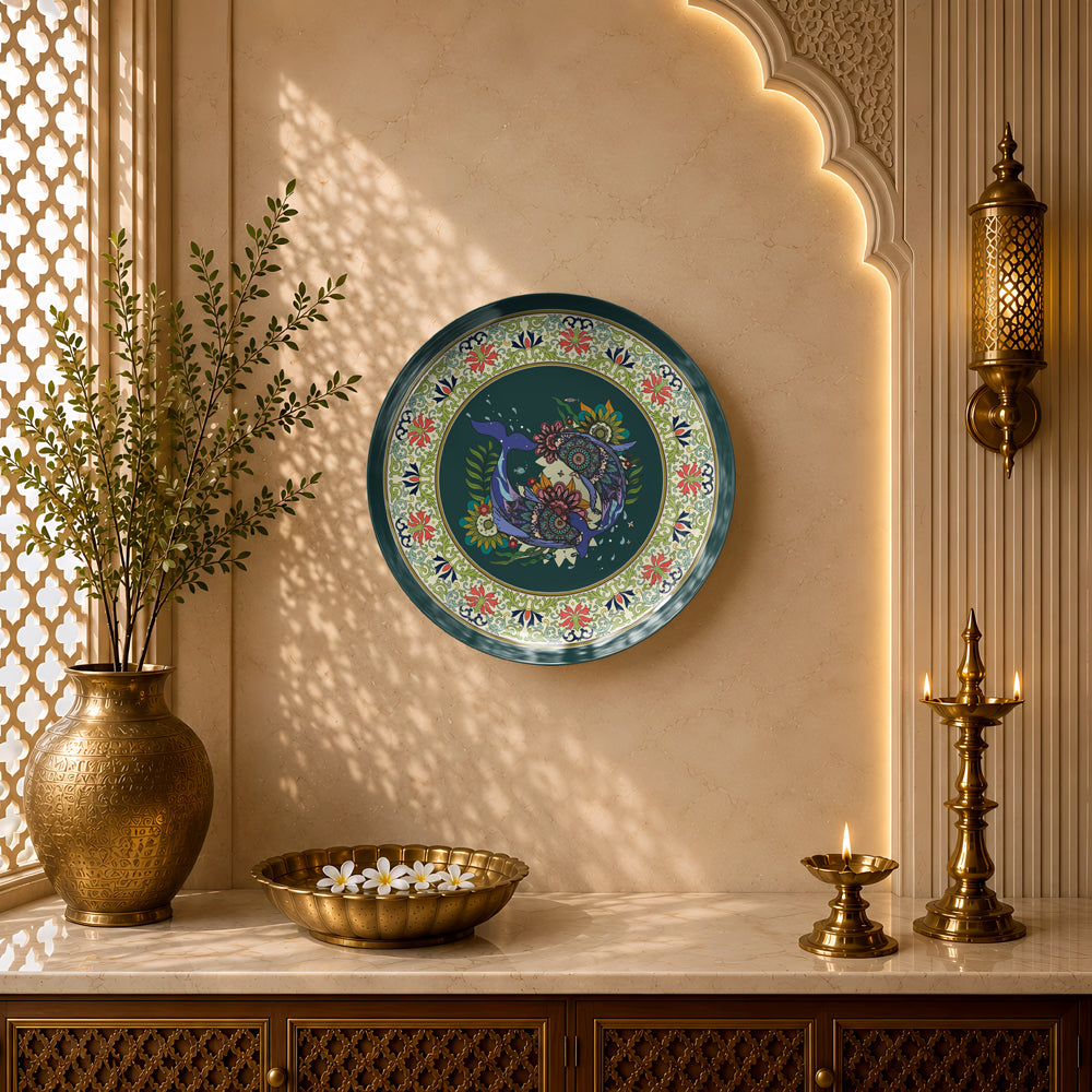 Indian Heritage Series ceramic wall plate showcasing elegant floral borders and botanical artwork.