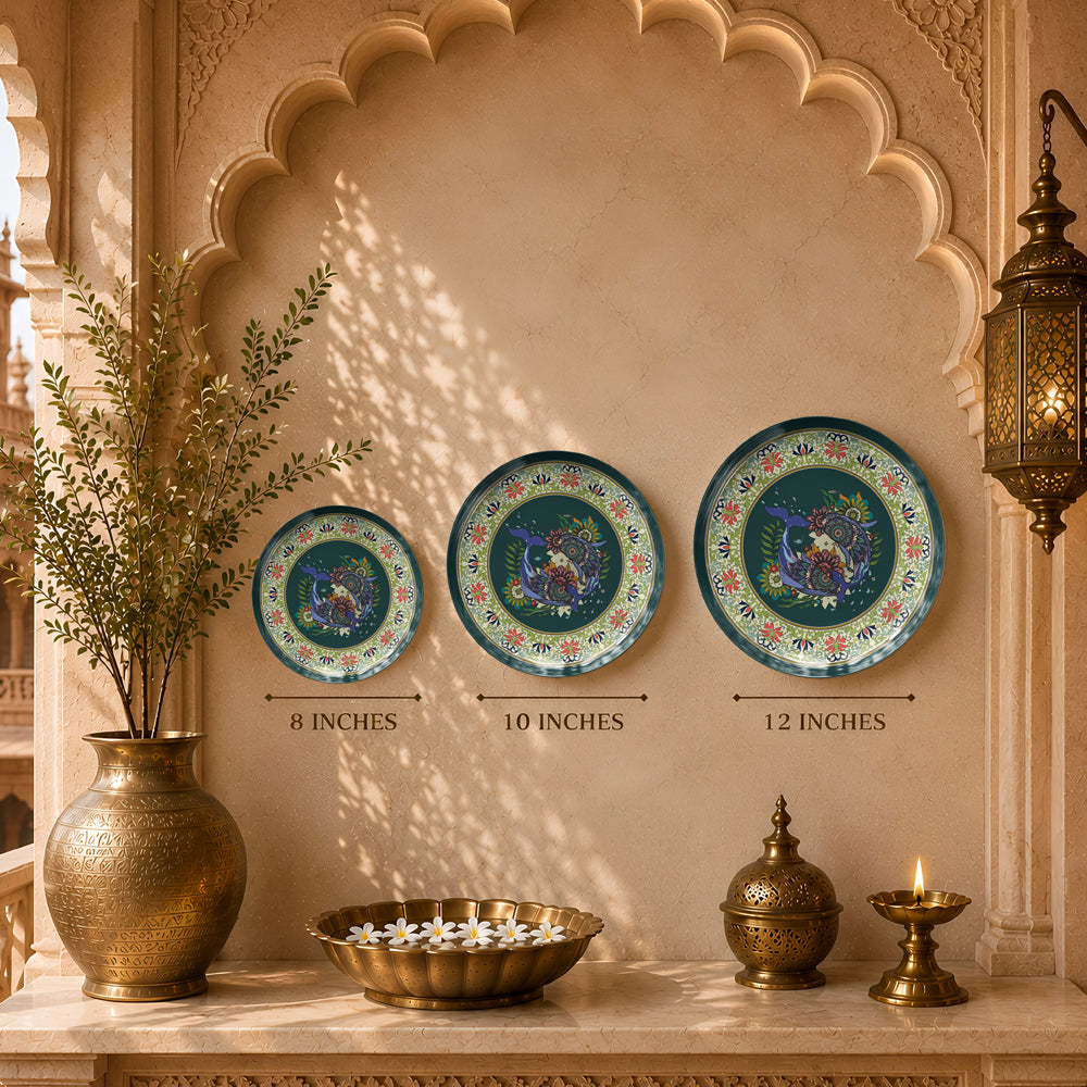 Decorative ceramic wall plate inspired by Indian palace décor with intricate floral detailing.