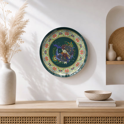 Luxury ceramic wall plate celebrating Indian decorative heritage with handcrafted botanical motifs.
