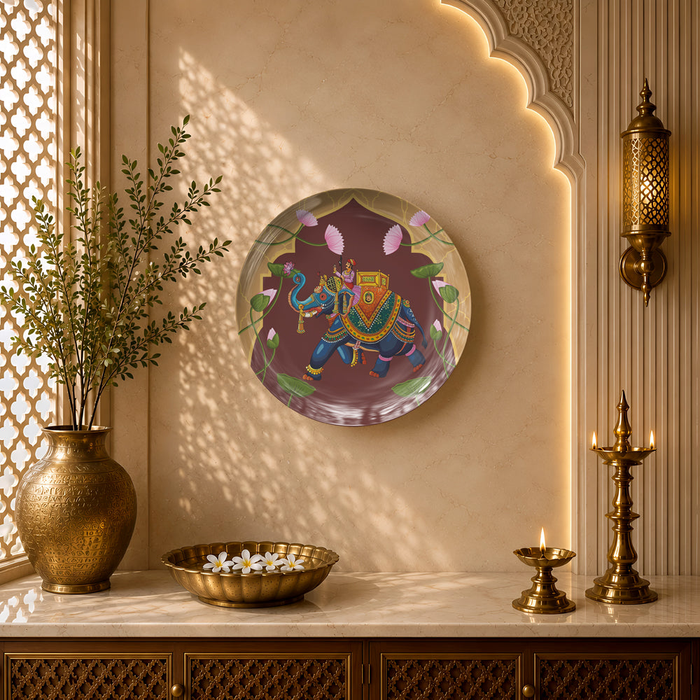 Indian Heritage Series ceramic wall plate showcasing a ceremonial elephant with a royal howdah.