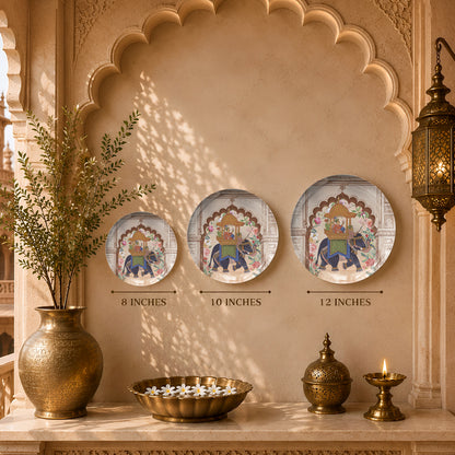 Decorative ceramic wall plate featuring a royal howdah, floral motifs and traditional Indian artwork.