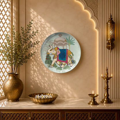 Indian Heritage Series ceramic wall plate showcasing a regal elephant beside traditional palace architecture.