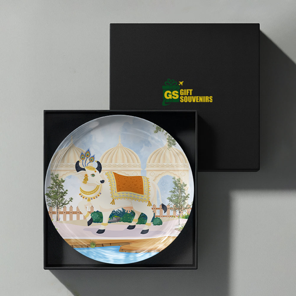 Sacred Courtyard premium ceramic wall plate celebrating India's devotional art and timeless architectural heritage.