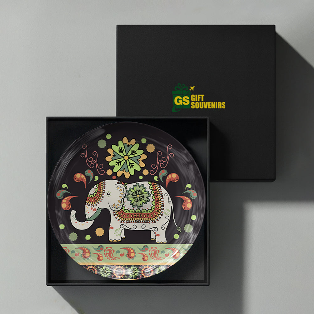 Royal Motifs premium ceramic wall plate celebrating India's artistic heritage through elegant elephant motifs.