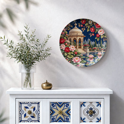 Nature-inspired ceramic wall décor featuring lotus flowers, roses and lush green foliage