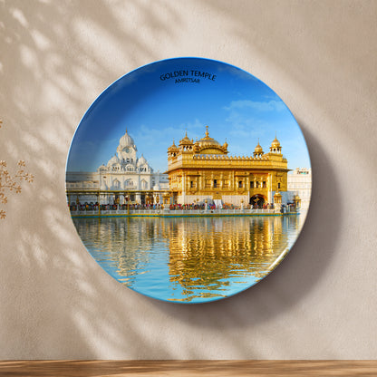 Golden Temple in Daylight Amritsar ceramic wall plate featuring the golden temple and Amrit Sarovar