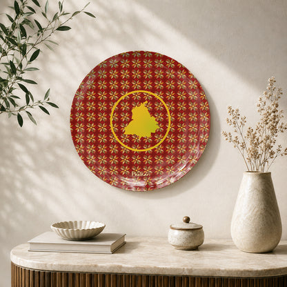 Punjab Di Pehchaan Phulkari ceramic wall plate featuring Punjab map and traditional patterns