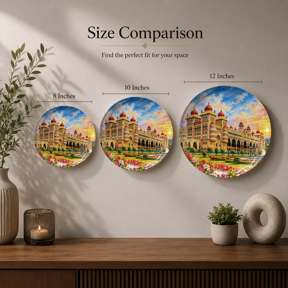 Iconic India collection ceramic plate featuring Mysore Palace in warm sunset colours