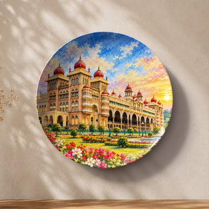 Royal Mysore Glow Mysore Palace ceramic wall plate featuring the royal palace at sunset
