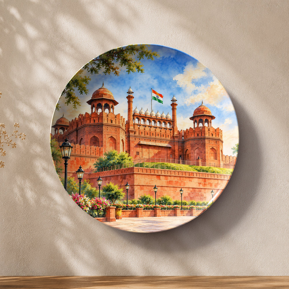 Timeless Delhi Red Fort ceramic wall plate featuring the historic red sandstone monument