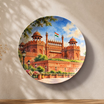 Timeless Delhi Red Fort ceramic wall plate featuring the historic red sandstone monument