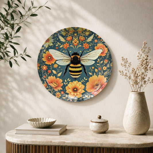 Buzzing Blooms – Golden Bee Ceramic Wall Plate