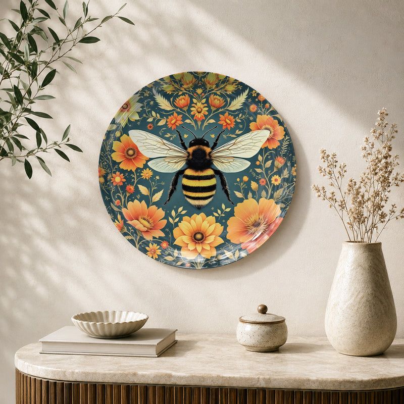 Buzzing Blooms – Golden Bee Ceramic Wall Plate