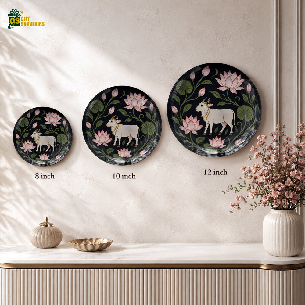 Eternal Purity decorative cow and lotus ceramic wall plate for Vaastu home decor