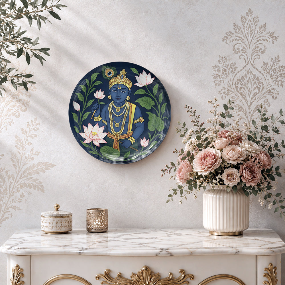 Indian heritage Krishna ceramic wall plate souvenir for devotional home décor and gifting
