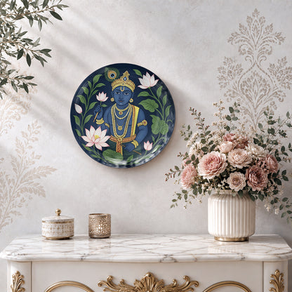 Indian heritage Krishna ceramic wall plate souvenir for devotional home décor and gifting