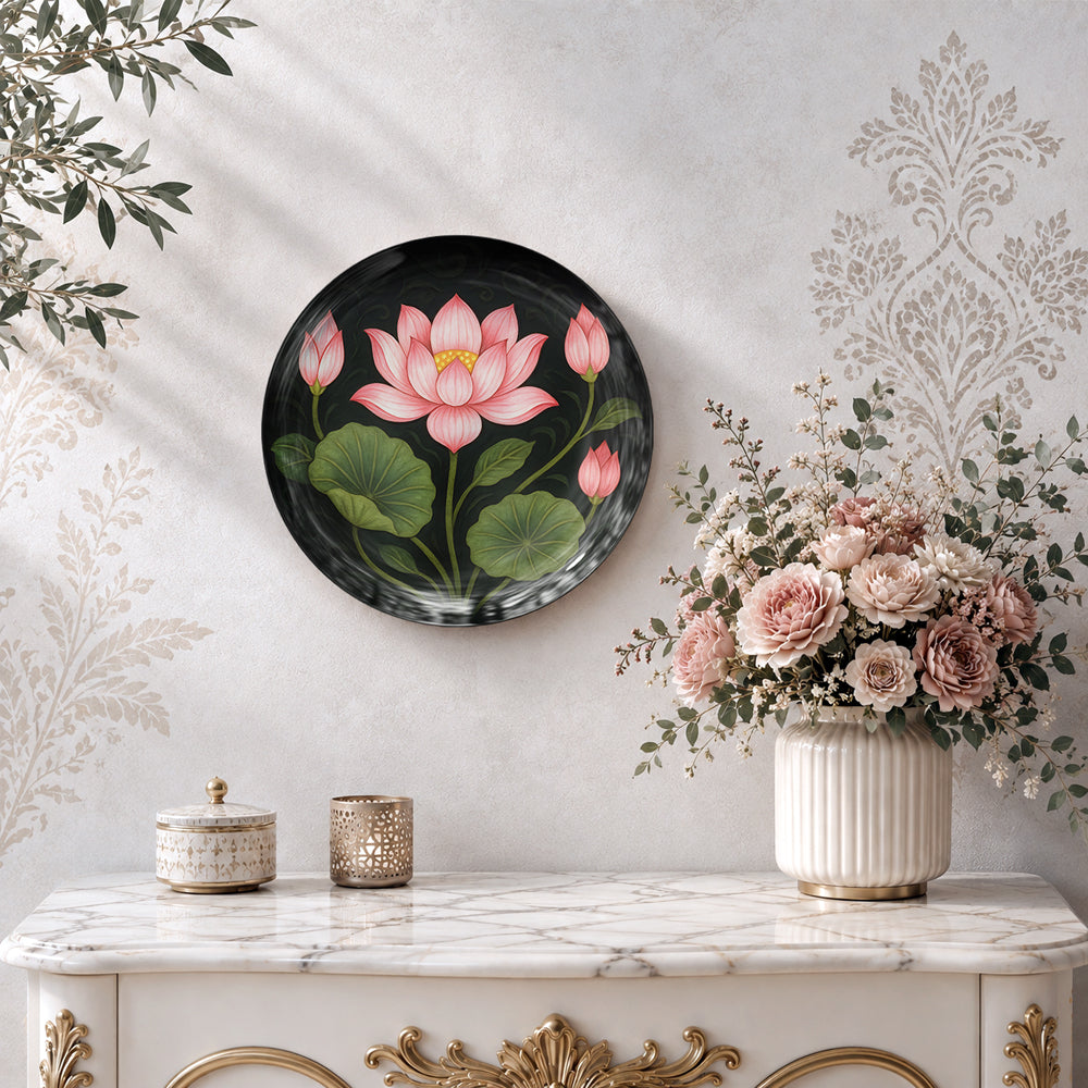 Sacred lotus ceramic wall plate souvenir for elegant floral and nature-inspired home décor