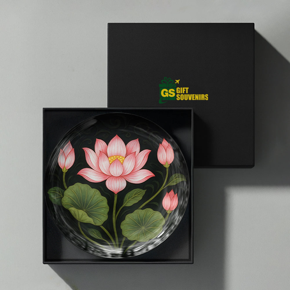 Lotus floral art ceramic wall plate souvenir with premium gift box and detailed botanical artwork
