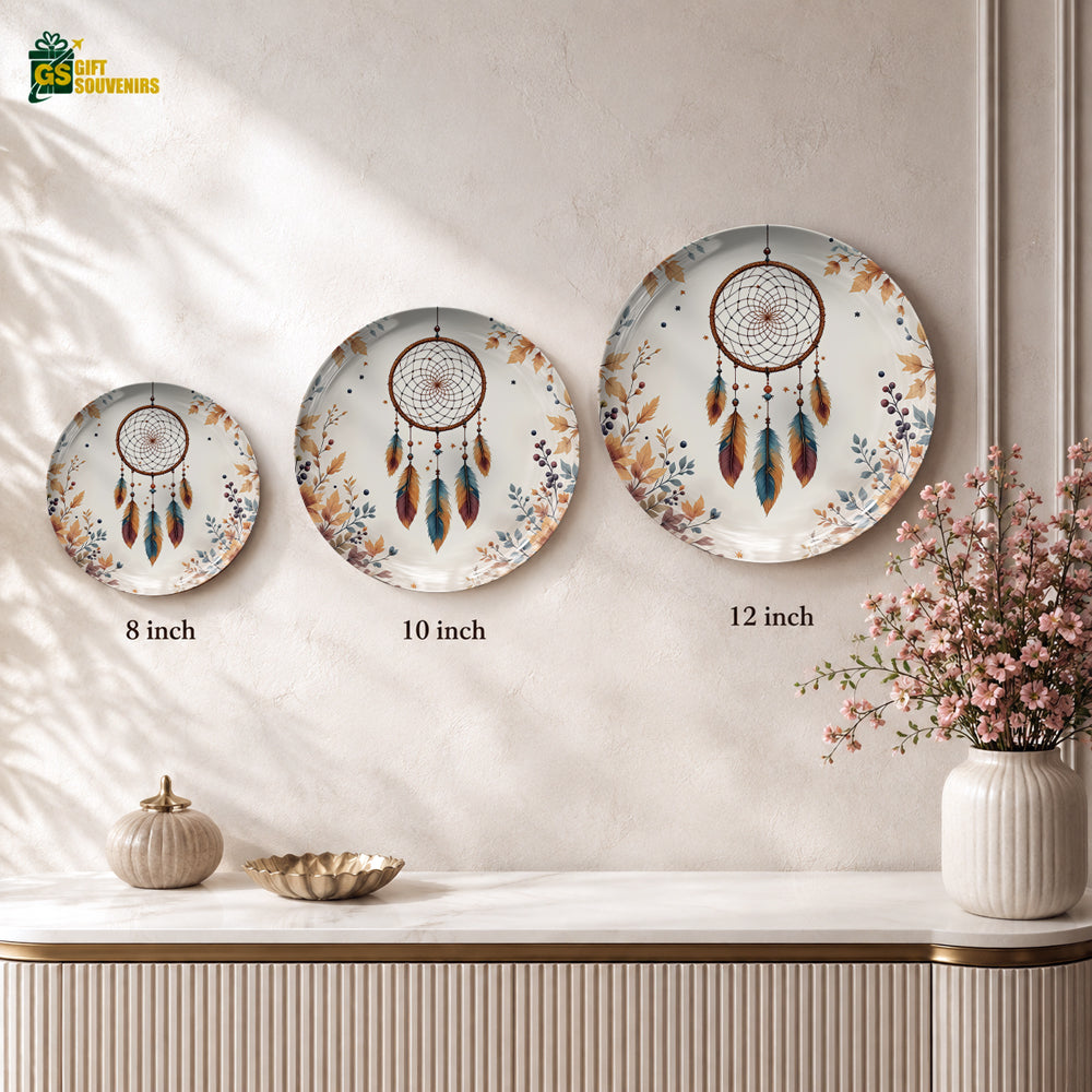 Dreamcatcher Serenity ceramic wall plate displayed with a premium gift box for gifting